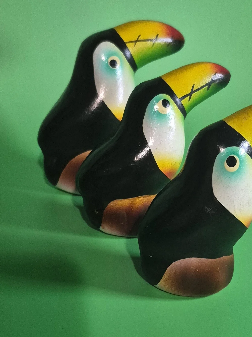 MCM Colorful Toucan Figurines in Green, Yellow, Black